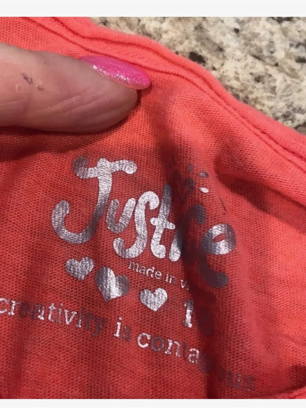 Justice Coral Fringe Tee with Leopard Sequin Heart Patch